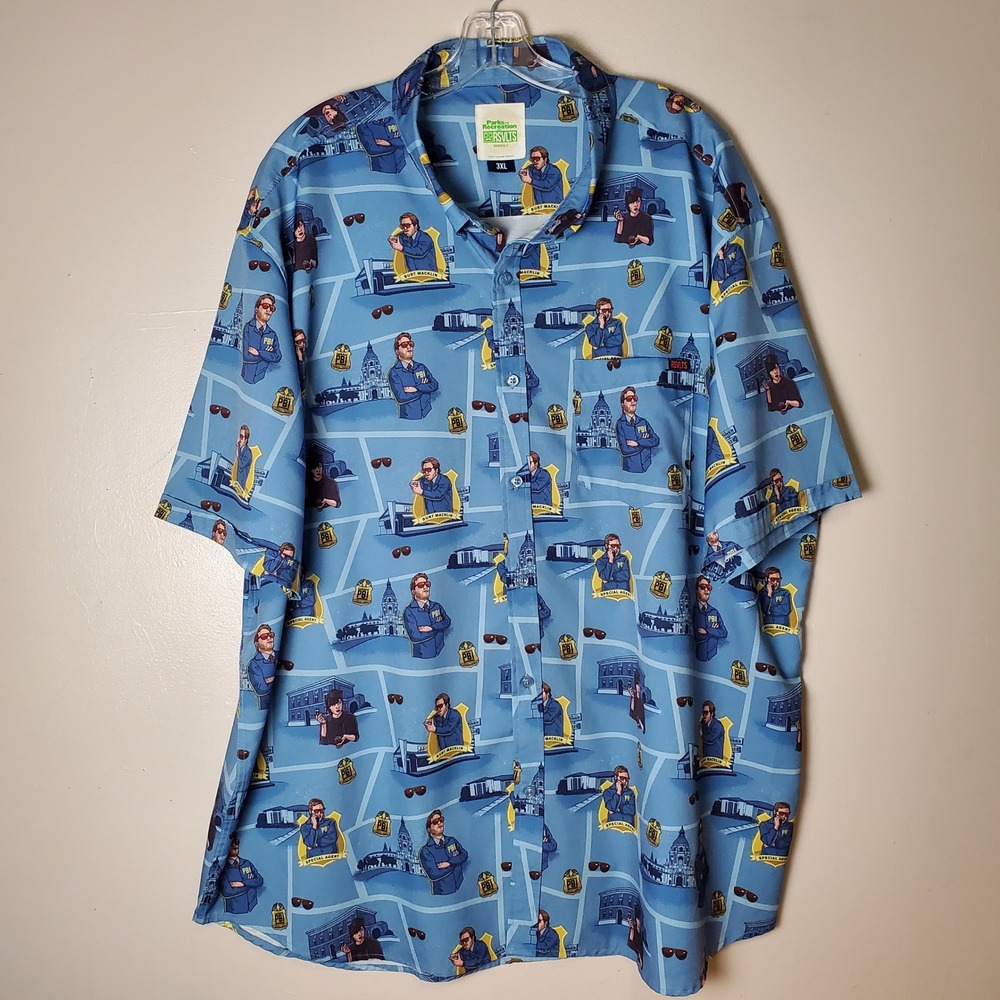 RSVLTS Parks Recreation Collab Burt Macklin 3XL Short Sleeve Blue Button Down